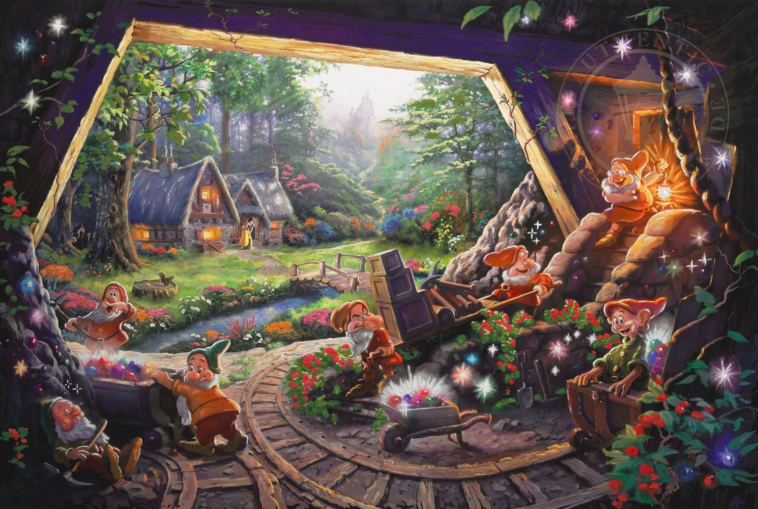 1500x1007 Snow White And The Seven Dwarfs The Thomas Kinkade Company - Disney Snow White Painting