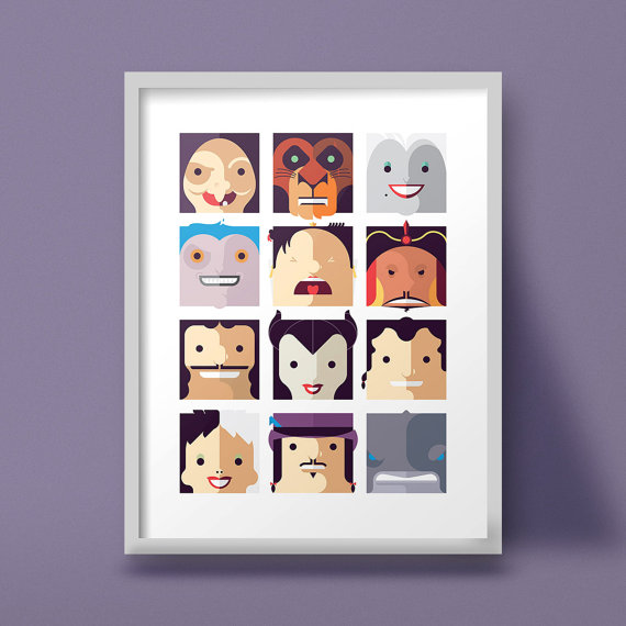 570x570 Disney Villains Poster Cute Modern Art Print Decor Design - Disney Villains Painting