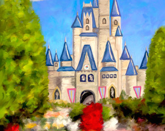 340x270 Disney Cinderella Castle Fireworks Digital Photograph Print - Disney World Castle Painting