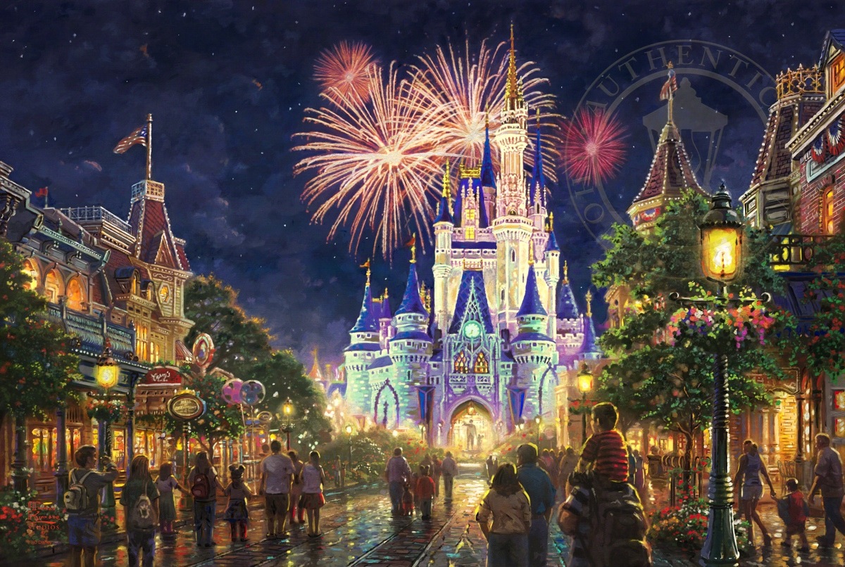 1200x806 Kinkade Main Street Walt Disney - Disney World Castle Painting