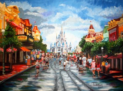 400x297 Main Street Usa Disney World Painting Magic Kingdom Art - Disney World Painting