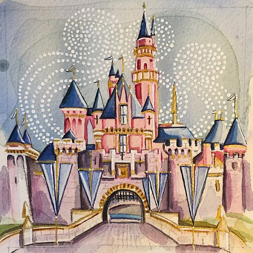 500x500 Youtubemeganecarrigan On Instagram Watercolor Sleeping - Disneyland Castle Painting