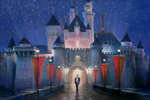 510x339 Picture Question Walt Disney Walking Through Sleeping Beauty'S - Disneyland Castle Painting