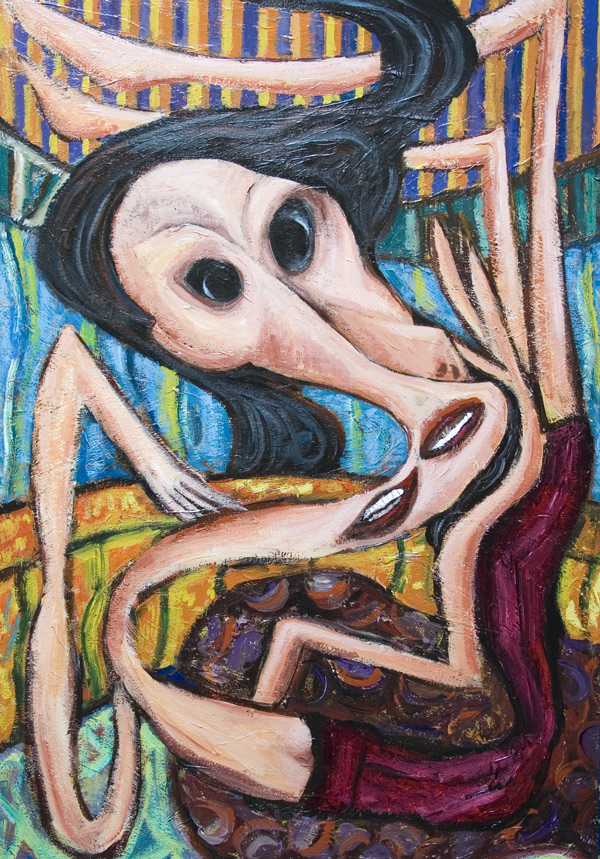 600x859 Woman With Two Mouths, Lying On The Couch New Colorful - Distortion Painting