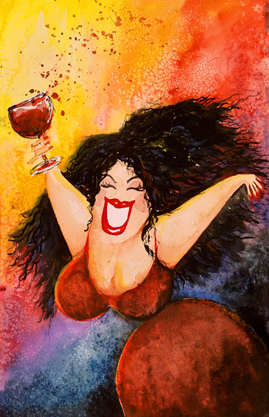 387x600 Wine Art Prints Wine Loving Woman, The Wine Diva, Enjoying Red - Diva Painting