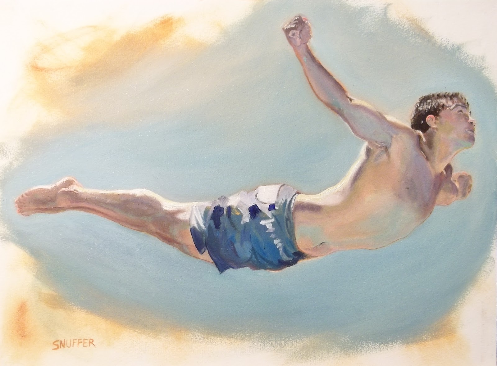 1600x1179 James Snuffer A Painters Progress Diver Breaking Out Oil - Diver Painting