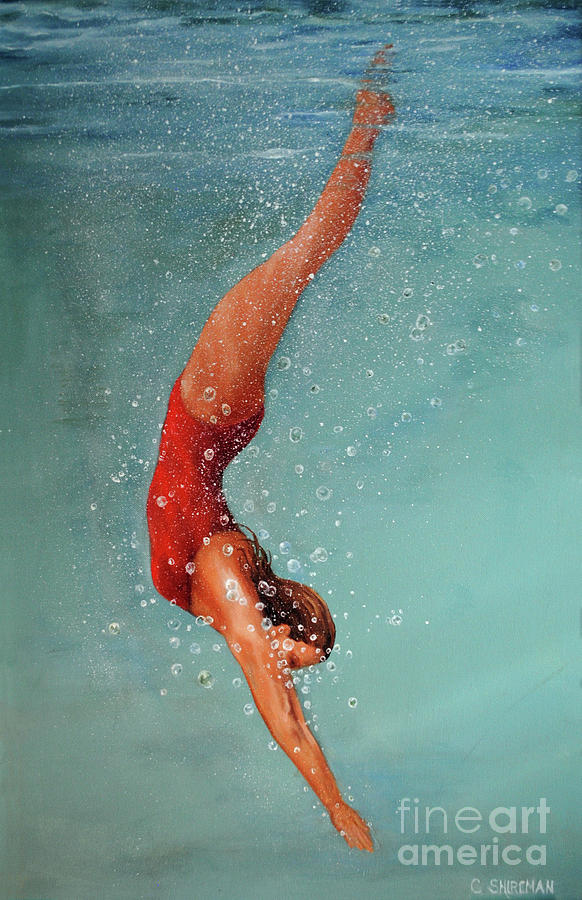 582x900 The Diver Painting By Carolyn Shireman - Diver Painting