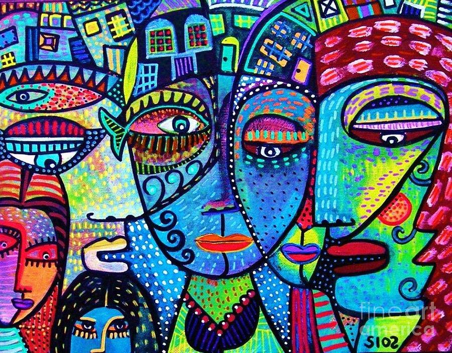 900x704 House Of Love And Diversity Painting By Sandra Silberzweig - Diversity Painting