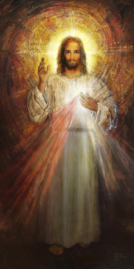 450x900 Divine Mercy, Sacred Heart Of Jesus 1 Painting By Terezia - Divine Mercy Original Painting