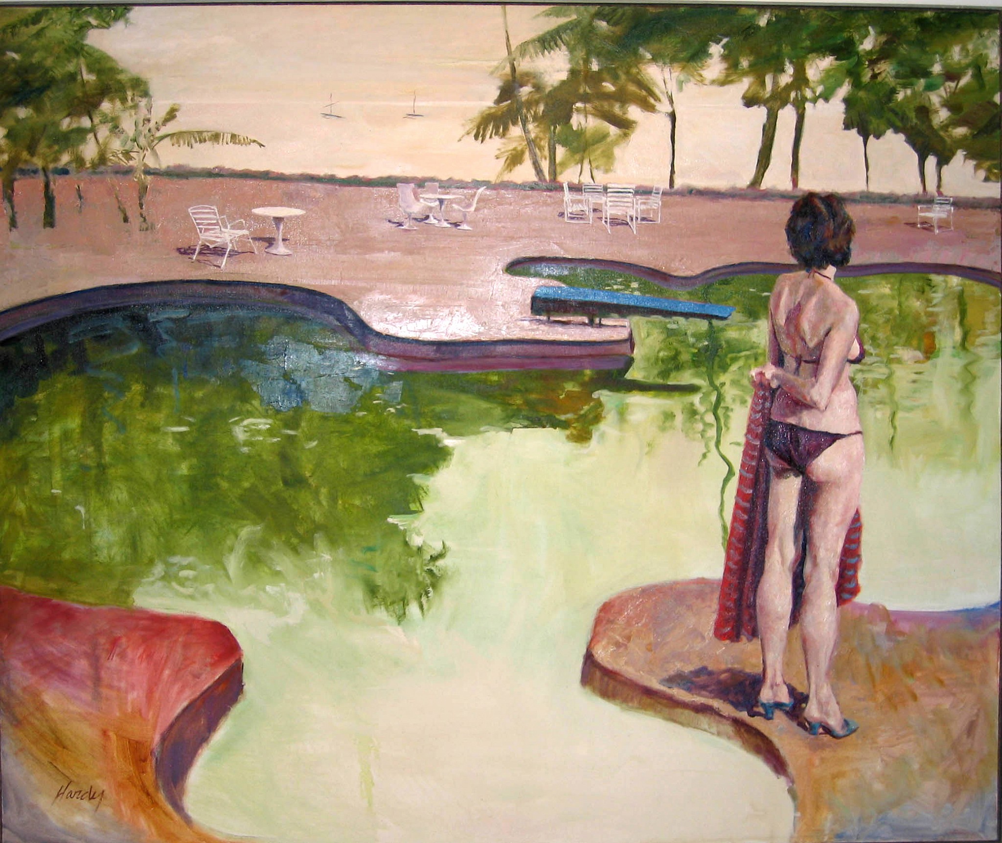 2048x1723 John Hardy Africa Pool With Blue Diving Board 1983 Sponder - Diving Board Painting