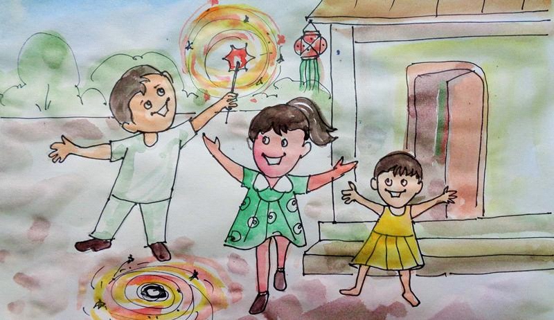 800x462 Diwali Paintings, Scene, Drawing Pictures, Sketch For Kids Happy - Diwali Painting