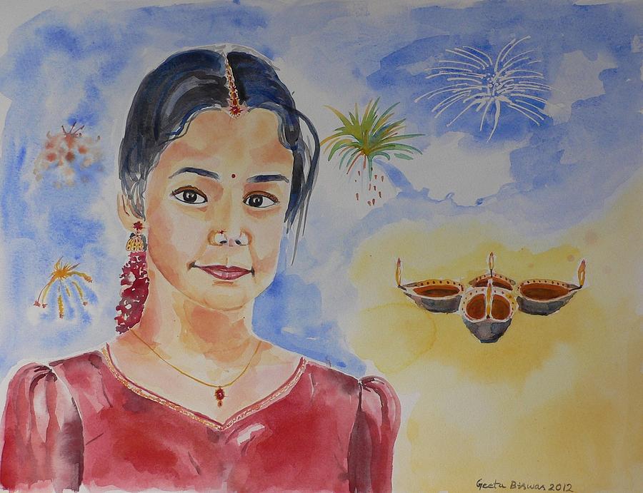 900x691 Happy Diwali Painting By Geeta Biswas - Diwali Painting