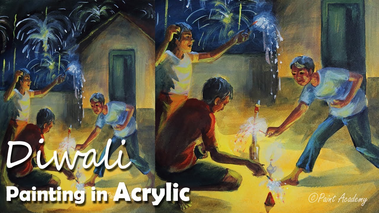 1280x720 Acrylic Painting A Composition On Diwali(Festival Of Lights - Diwali Painting