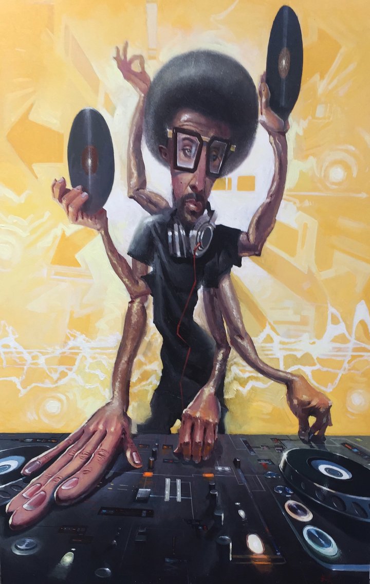 720x1136 The Dj 2 Justin Bua Urban Art Painting Turn Tables - Dj Painting