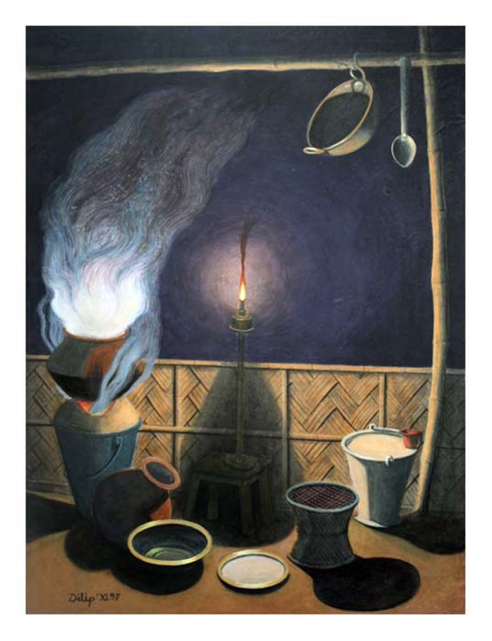 690x898 Waiting For Cook By Artist D K Biswas Realism, Painting - Dk Painting