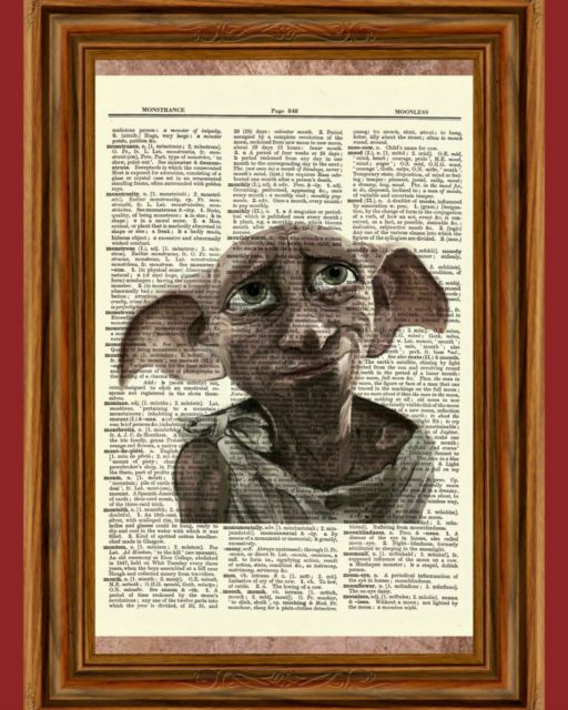 512x640 Dobby Harry Potter Dictionary Art Picture Poster Upcycled Vintage - Dobby Painting