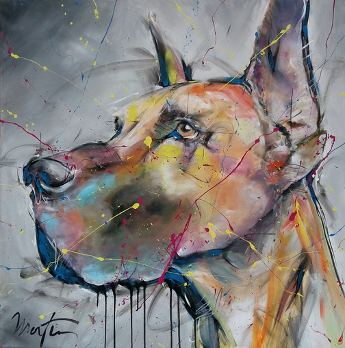 504x508 Doberman By Martin, 2017 Painting Artsper (208420) - Doberman Painting