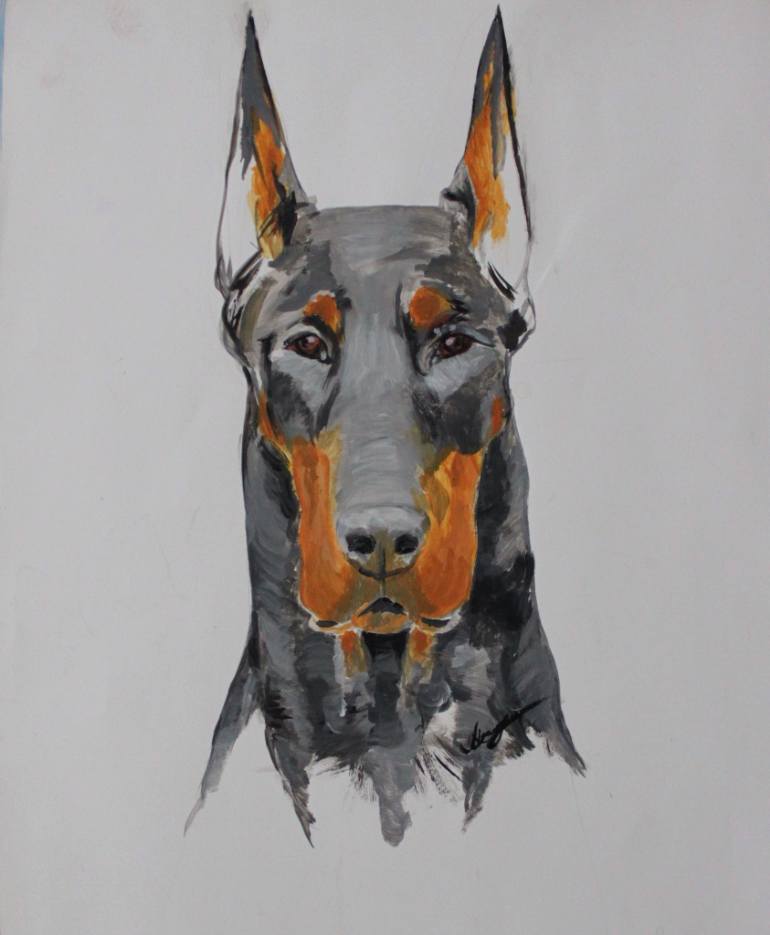 770x935 Saatchi Art Doberman Portrait Painting By Leysan Khasan - Doberman Painting