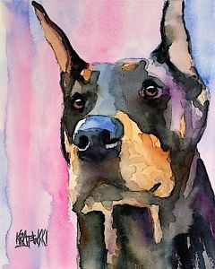 240x300 Doberman Pinscher 8x10 Art Print Signed By Artist Ron Krajewski - Doberman Pinscher Painting