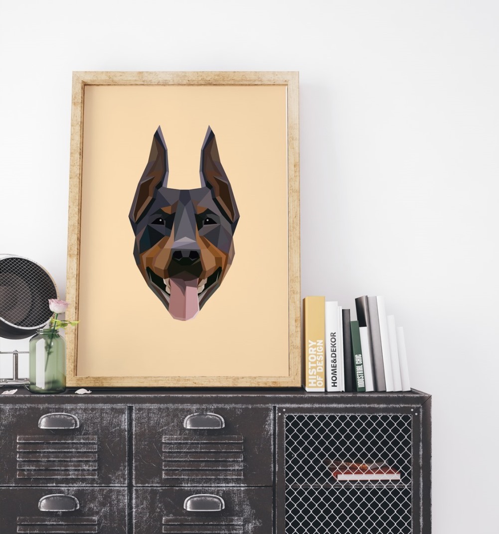 1001x1072 Geometric Doberman Pinscher Poster Canvas Print Art Poster Wall - Doberman Pinscher Painting