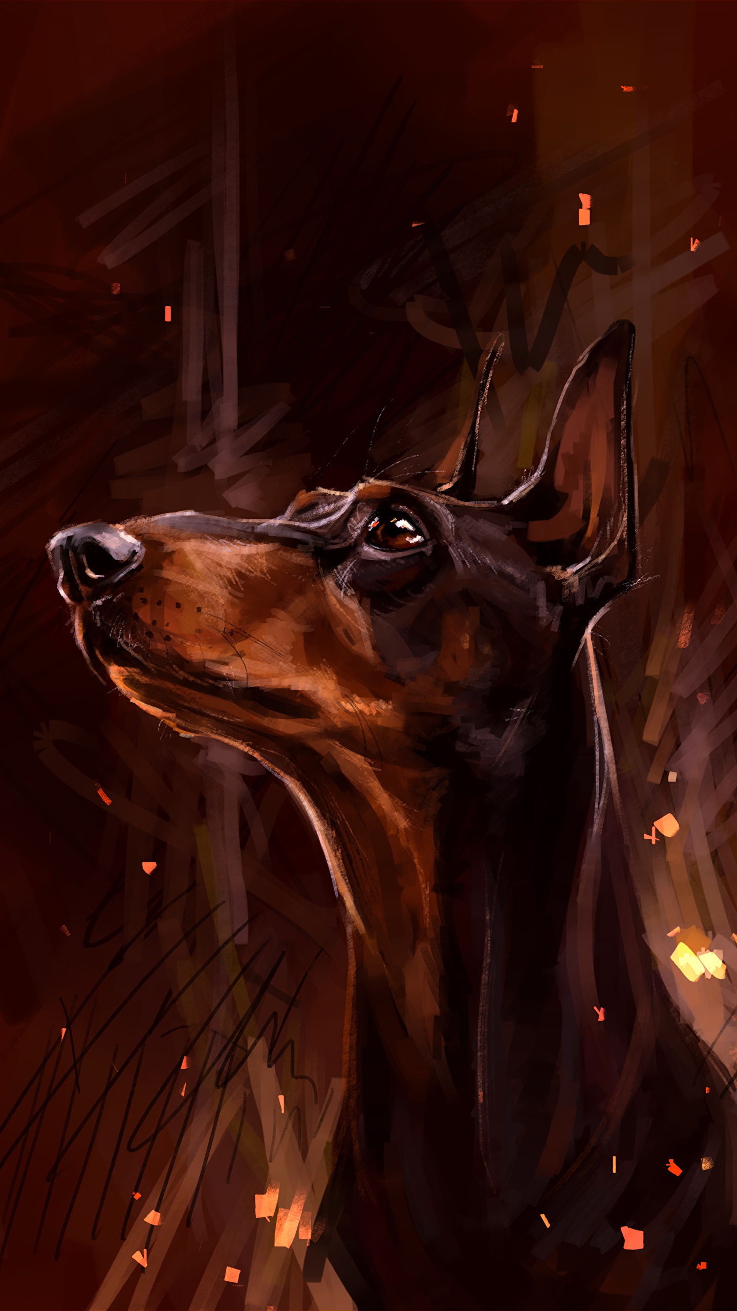 1440x2560 Photo Doberman Pinscher Dogs Head Animals Painting Art 1440x2560 - Doberman Pinscher Painting