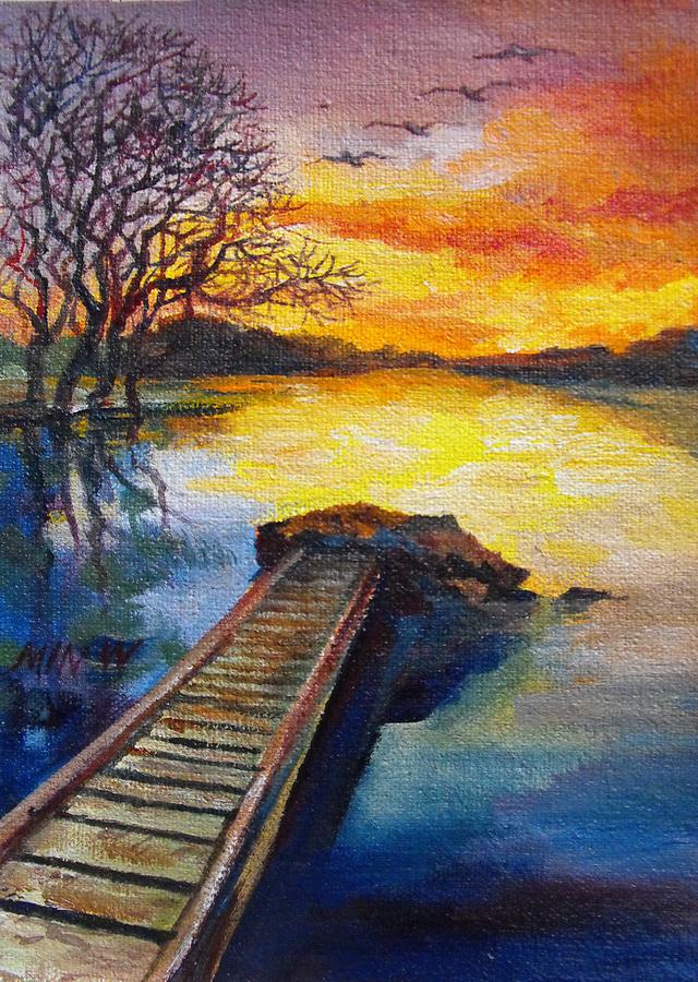 640x900 End Of The Dock Painting By Min Wang - Dock Painting