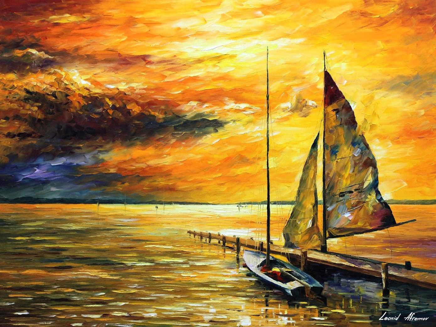 1389x1041 Leonid Afremov, Oil On Canvas, Palette Knife, Buy Original - Dock Painting