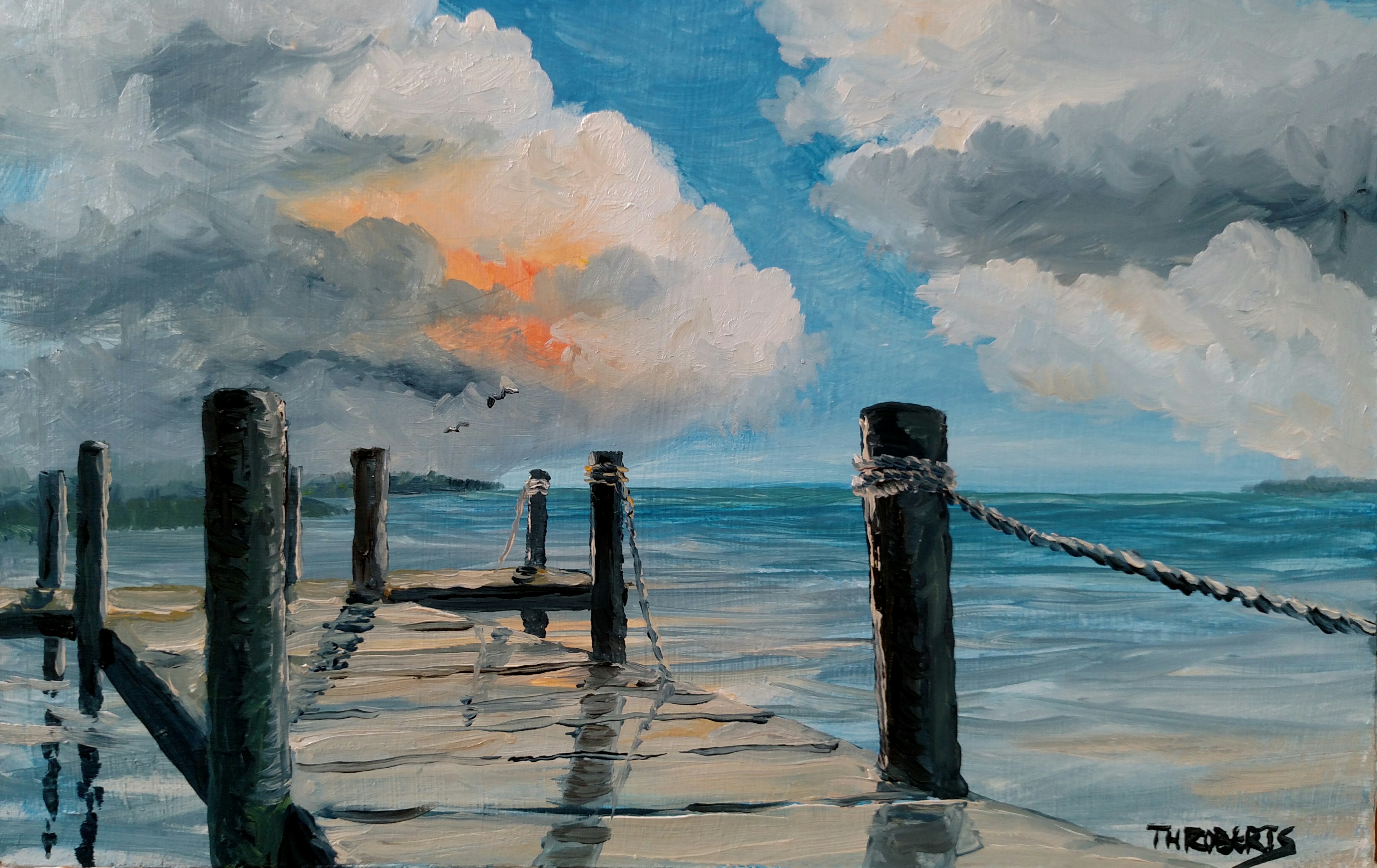 4982x3141 Sunrise Reflections On Dock Oil Painting On X Panel - Dock Painting
