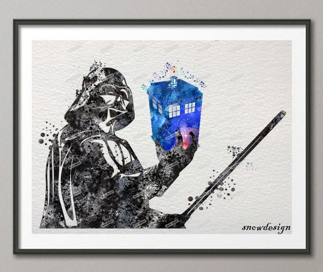 640x539 Online Shop Darth Vader Doctor Who Tardis Original Watercolor Wall - Doctor Who Tardis Painting
