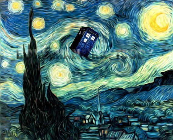 570x463 Doctor Who Van Gogh Parody Starry Night Tardis Art Print 24x30 By - Doctor Who Van Gogh Painting