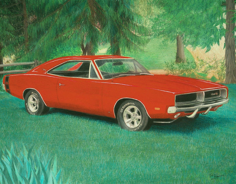 900x702 1969 Dodge Charger Rt Painting Mixed Media By Valerie Evanson - Dodge Painting