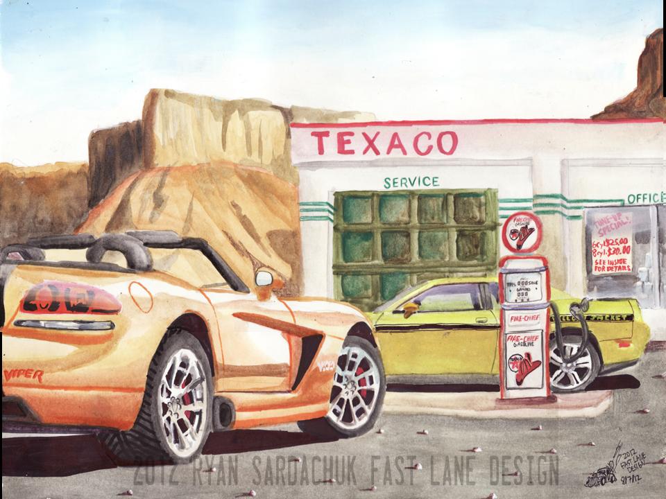 960x720 Dodge Viper And Challenger At Texaco (Painting) By - Dodge Painting