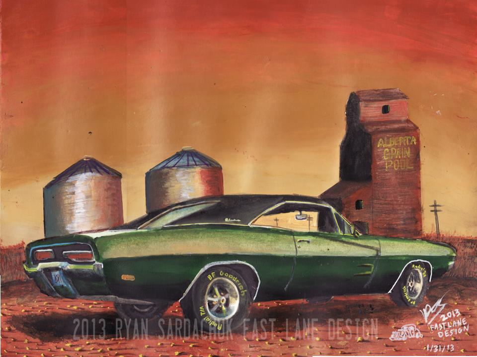 960x720 Golden Country (1969 Dodge Charger Painting) By - Dodge Painting