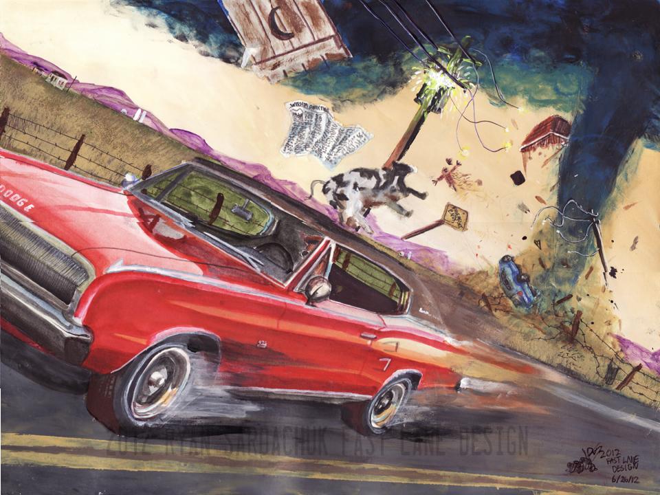 960x720 Ridin' The Storm Out (1966 Dodge Charger Painting) By - Dodge Painting