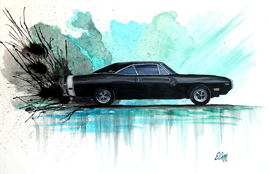 900x582 Watercolor Painting Of A 1970 Dodge Charger Rt Painting By Erin - Dodge Painting