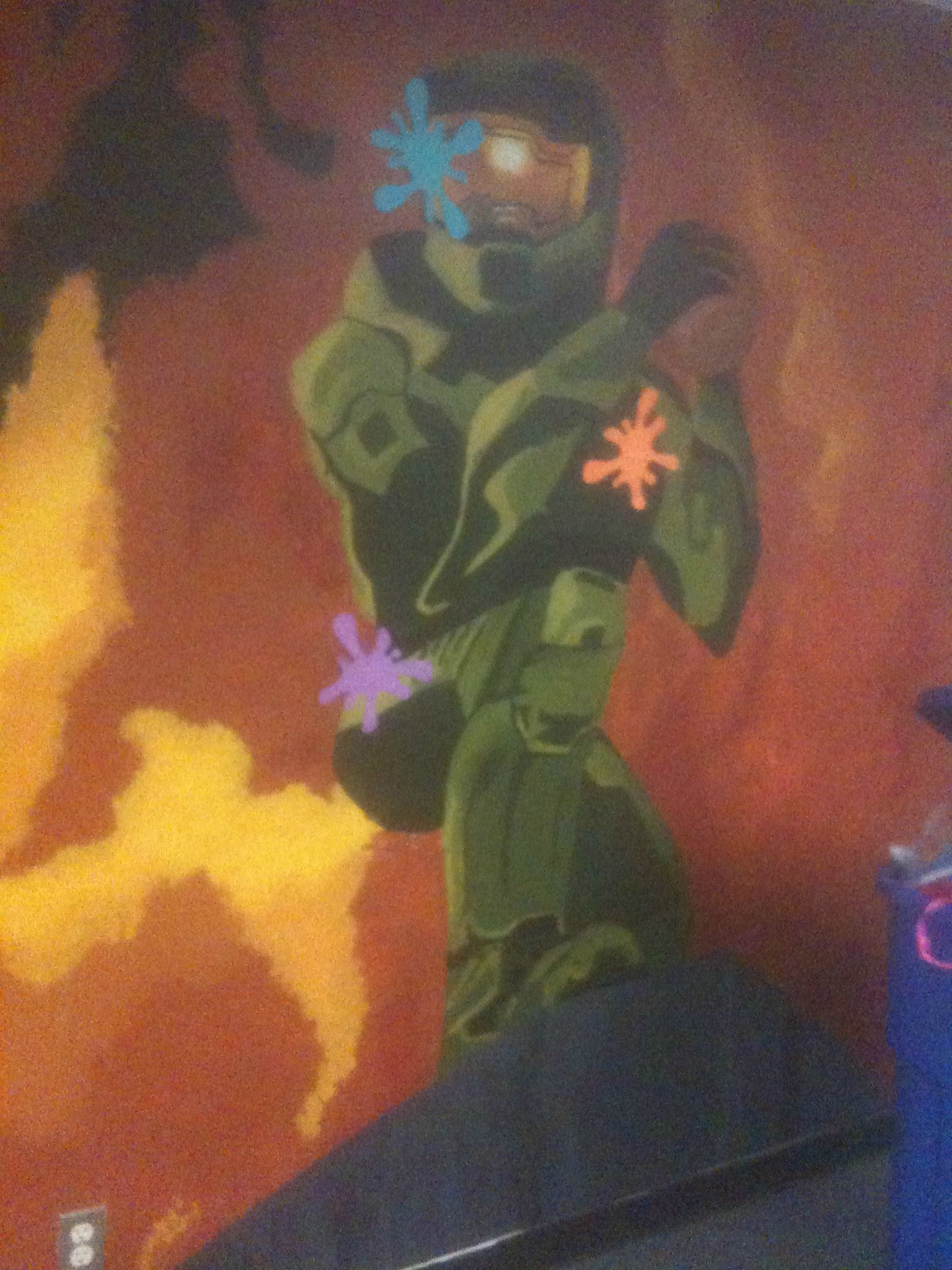 1536x2048 Wall Painting Of Halo 2 Era Master Chief Wielding A Dodgeball. - Dodgeball Painting