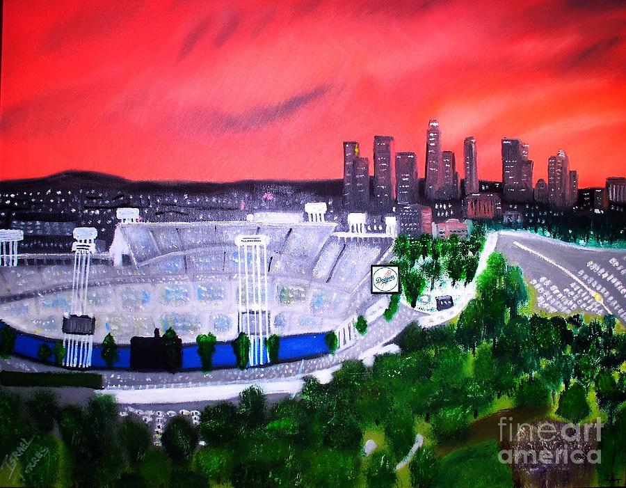 900x701 Dodger Stadium Los Angeles Skyline Painting By Israel A Torres - Dodger Stadium Painting