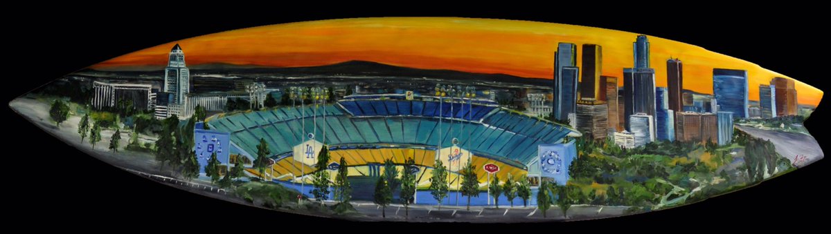 1200x339 Lindsay Frost Art On Twitter Dodger Stadium Surfboard Sold - Dodger Stadium Painting