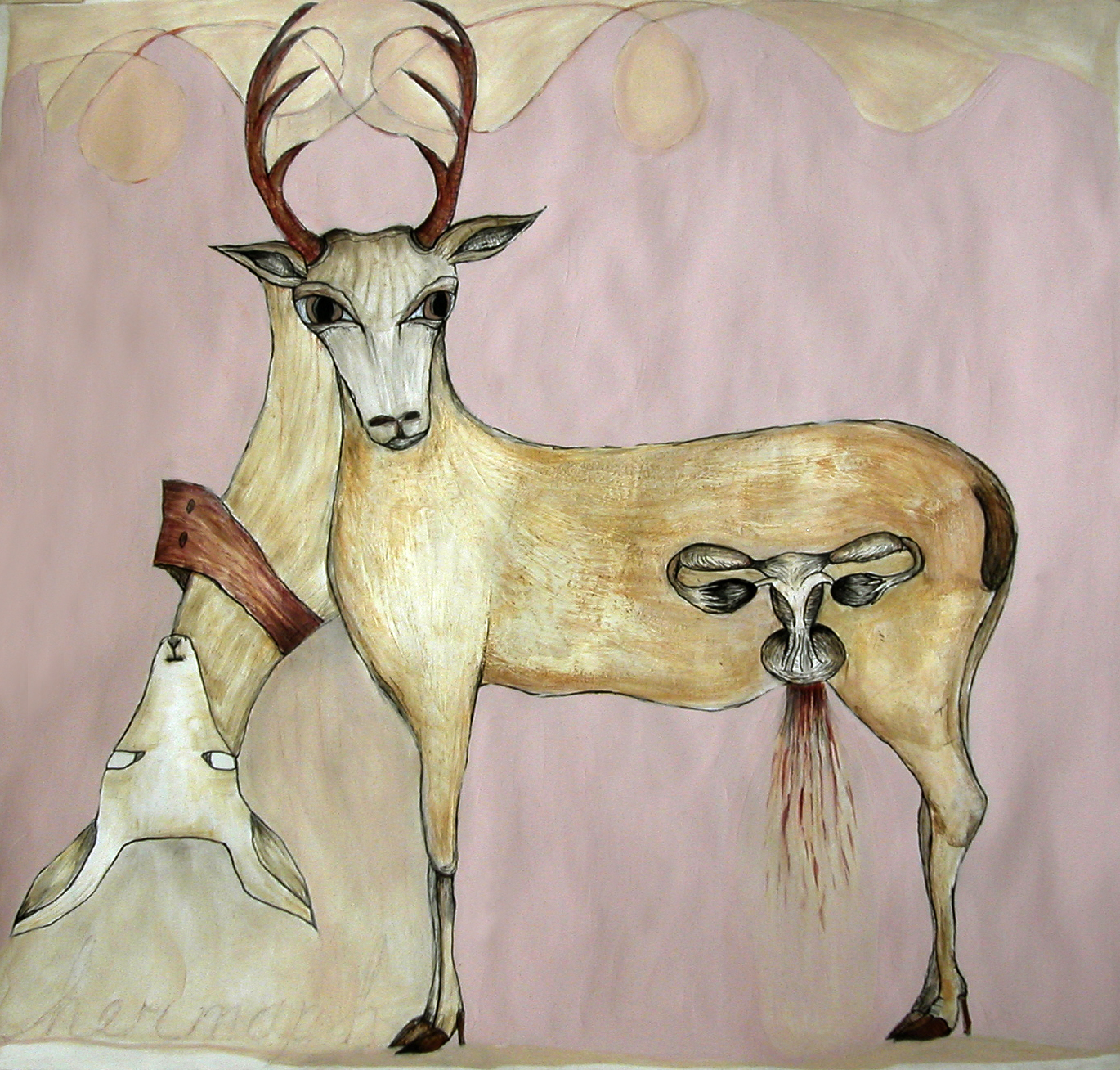 1370x1308 Antlered Doe, Mixed Media Painting, 14 X 17 In. - Doe Painting