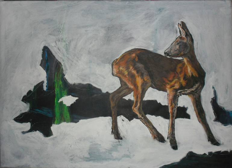 770x559 Saatchi Art Wary Doe Painting By Jana Gajdova - Doe Painting