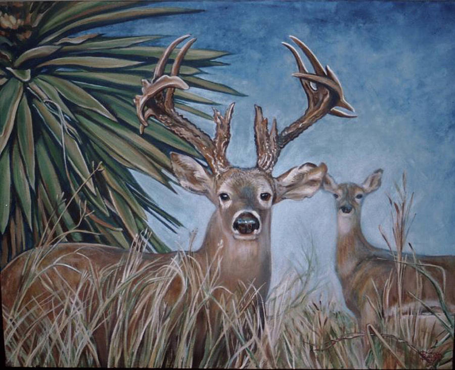 900x731 Berry Buck And Doe Painting By Diann Baggett - Doe Painting
