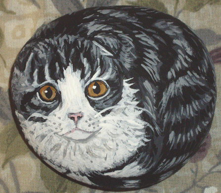 447x392 Hand Painted Rock Of Pet, Cat, Dog Or Animal - Dog And Cat Painting