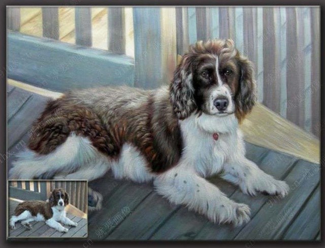 640x489 Top Art Customize Service Custom Paint Pet Dog Cat Portrait Oil - Dog And Cat Painting