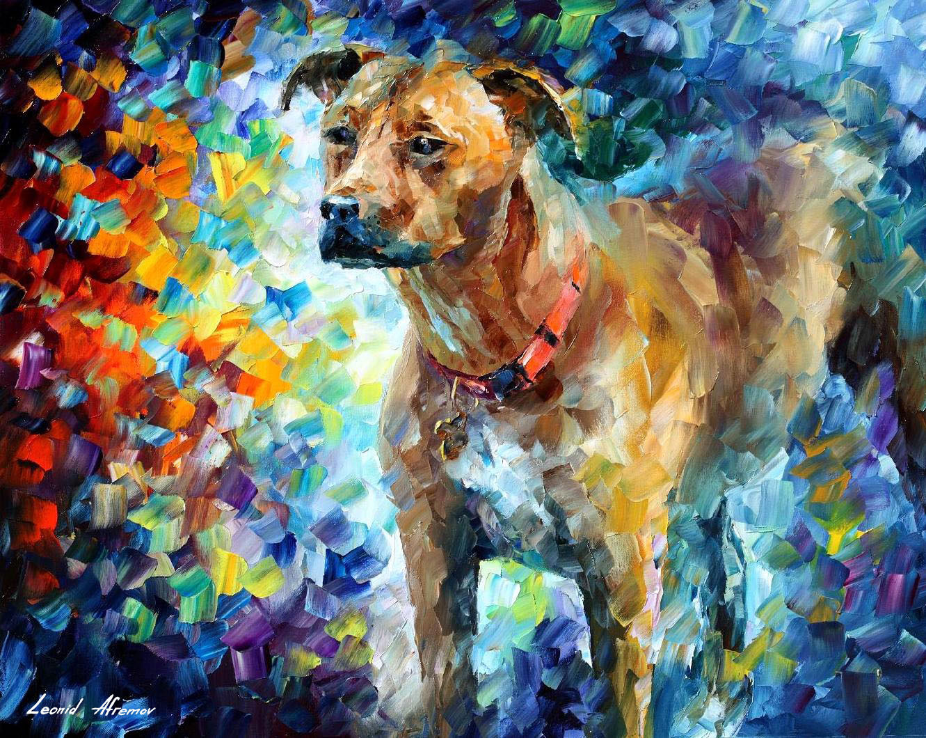 1331x1060 Dog 3 Palette Knife Oil Painting On Canvas By Leonid Afremov - Dog Canvas Painting