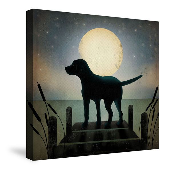 620x601 Moonrise Black Dog Canvas Wall Art Dogs And Animals - Dog Canvas Painting