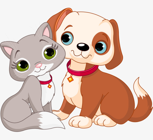 650x597 Hand Painted Cartoon Couple Cute Cats And Dogs, Cartoon Animals - Dog Cartoon Painting