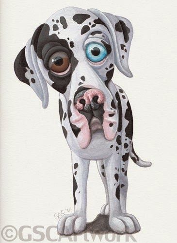 365x500 Great Dane Dog Puppy Animal Pet Cartoon Caricature Fine Art - Dog Cartoon Painting