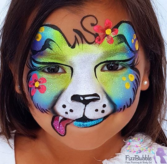 540x532 Fizzbubble Face Painting Dog Puppy Blue Green - Dog Face Painting