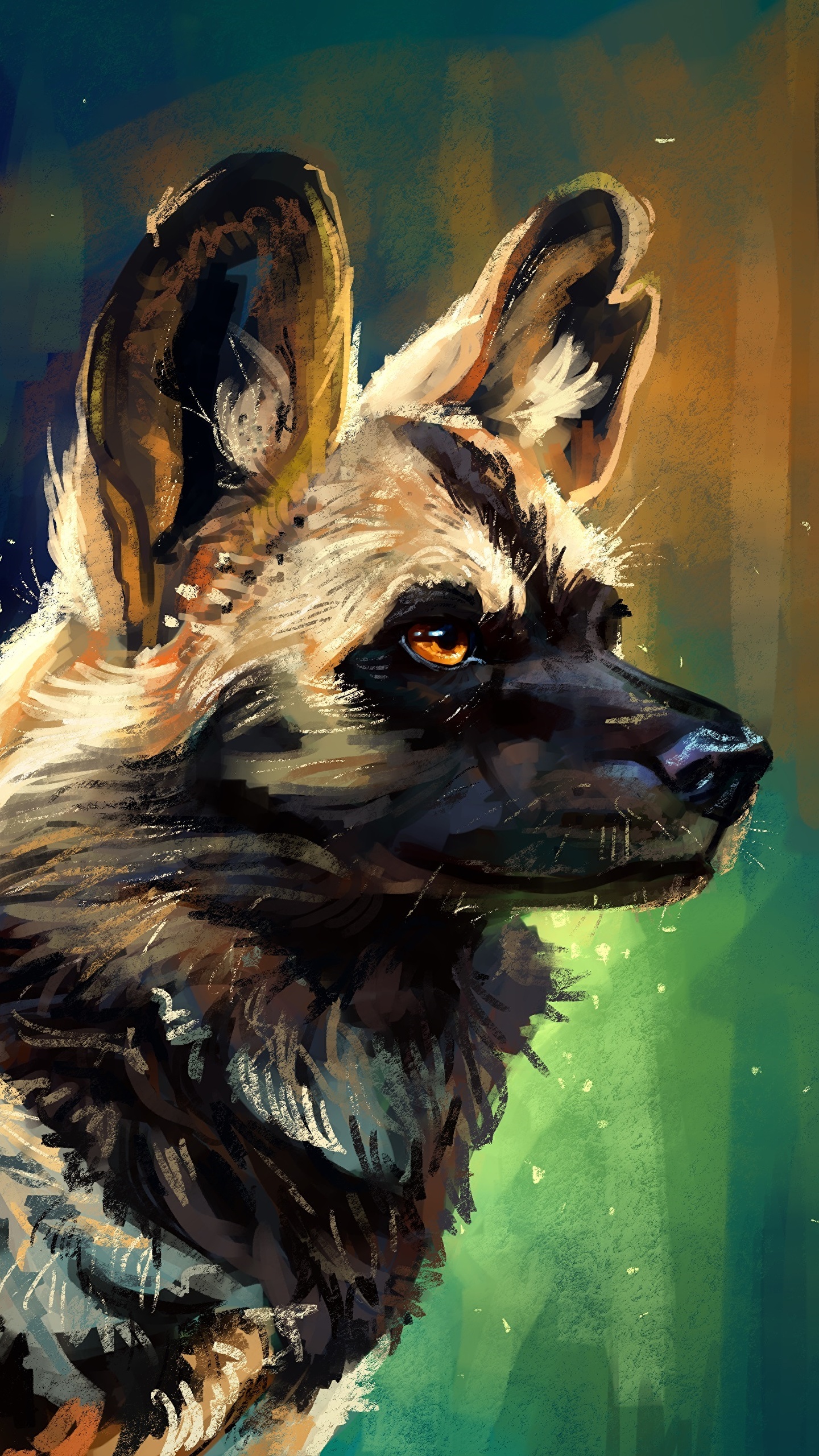 1440x2560 Image African Wild Dog Hyenic Dog Head Animals Painting 1440x2560 - Dog Head Painting