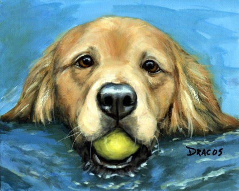 Dog Looking At Tennis Ball Painting at PaintingValley.com | Explore collection of Dog Looking At